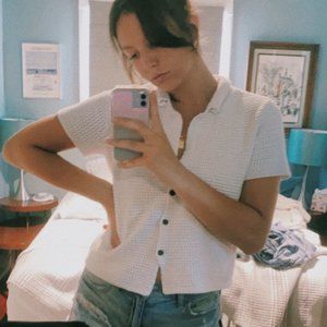 Free People White Crochet Button Up